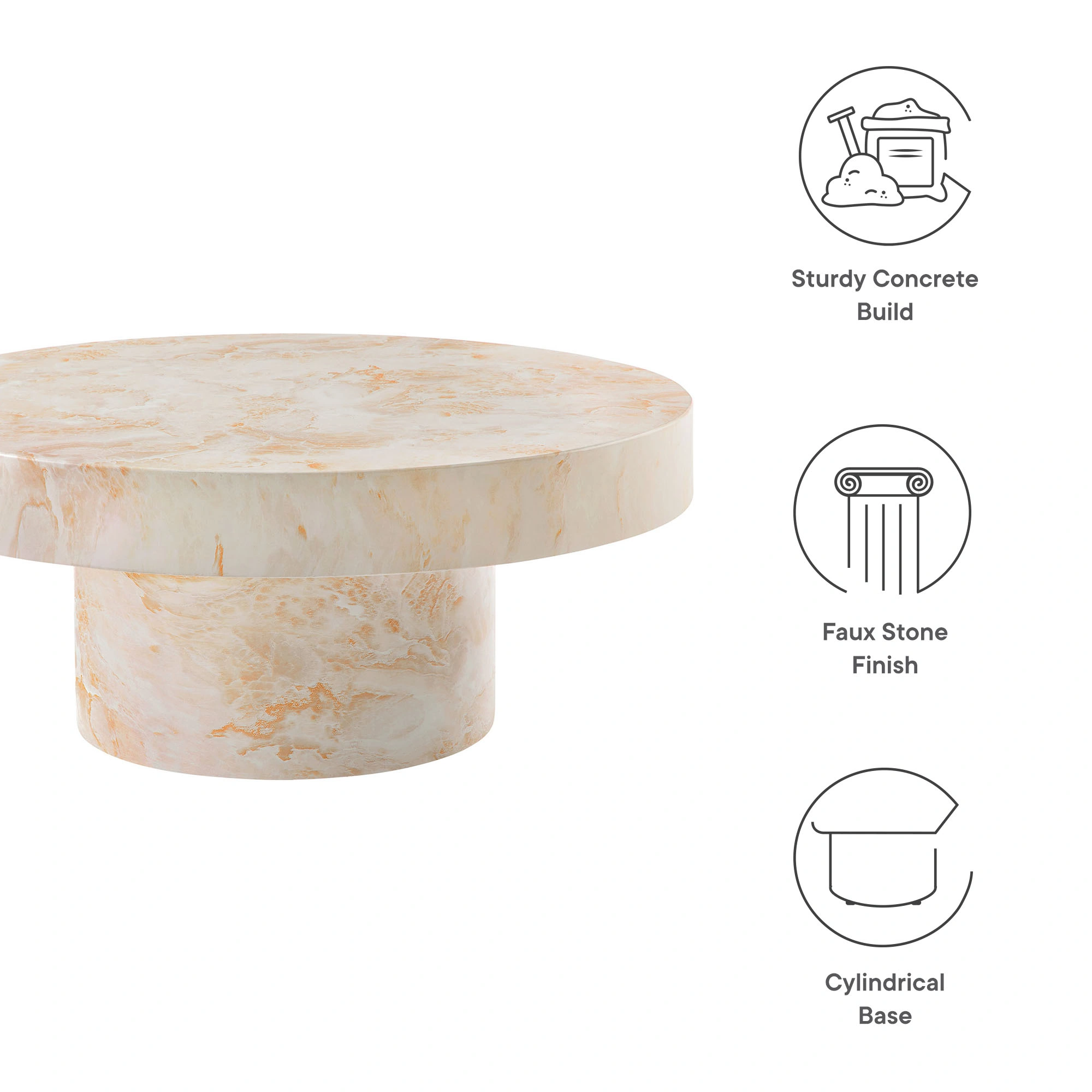 Alora Indoor - Outdoor Patio Concrete Round Coffee Table - Thumbnail 3