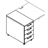 <b>KDT74L</b> - Left Stationary 4 Drawers pedestal