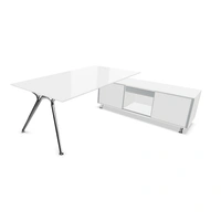 White Glass Top, Polished Legs, White Storage