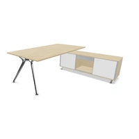 Light Oak MFC Top, Polished Legs, Light Oak Storage + White Doors