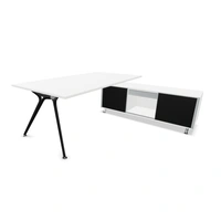 White MFC Top, Black Legs, White Storage + Black Doors