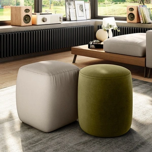 Natuzzi Editions Gaia Fabric/Leather Small Round Ottoman