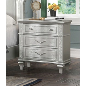 Lifestyle Furniture SM Lifestyle 0405a Wood Nightstand w/3 Drawers, Silver