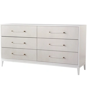 Universal Furniture Brentwood Wood Double Dresser w/6 Drawers, Alabaster/White Lacquer