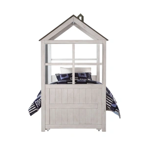 ACME Tree House II Canopy Twin Size Bed, Weathered White & Washed Gray