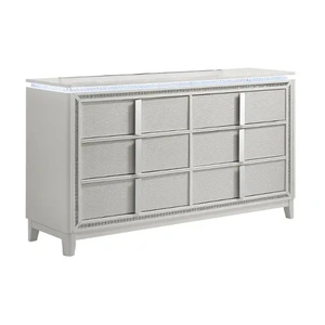 Lifestyle Furniture SM 0318A Wood Double Dresser w/6 Drawers & LED Light, White