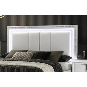 Lifestyle Furniture SM 0318A Wood Panel Bedroom Set w/LED Light, White