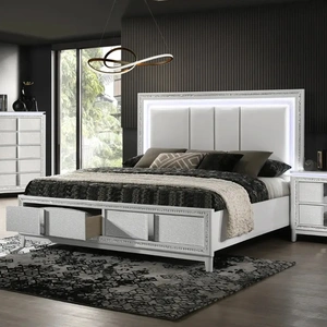 Lifestyle Furniture SM 0318A Wood Panel Bedroom Set w/LED Light, White