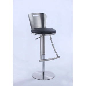 Chintaly Imports 406 Metal-Back Adjustable Height Swivel PU Stool, Black/Brushed Nickel