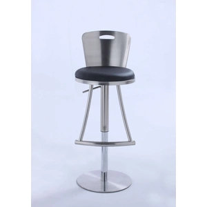 Chintaly Imports 406 Metal-Back Adjustable Height Swivel PU Stool, Black/Brushed Nickel