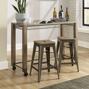 Hammary Maya Rectangular Wood/Metal Counter Height Console Table w/2 Stools, Natural Pecan