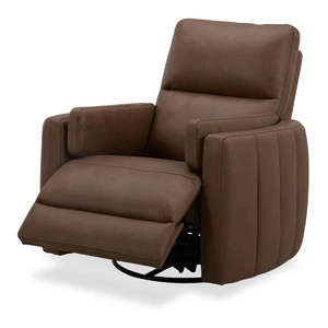 Liberty Furniture Reilly Triple Power Swivel Recliner | Leather & Wood Design