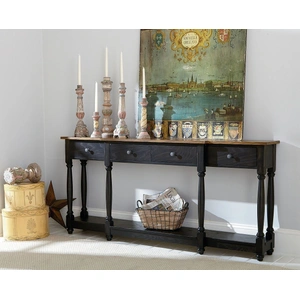 Hammary Hidden Treasures Rectangular Wood 4-Drawer Console, Black/Brown Oak