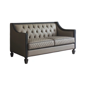 ACME House Beatrice Leather-Aire Tufted Loveseat in Beige