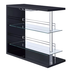 Coaster Prescott Rectangular 2-Shelf Bar Unit, Black High Gloss