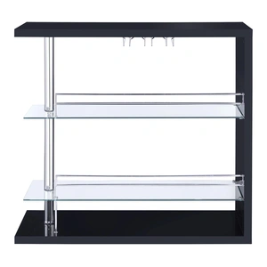 Coaster Prescott Rectangular 2-Shelf Bar Unit, Black High Gloss