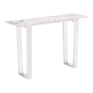Zuo Modern Atlas Faux Marble Console Table, Stone & Brushed Stainless Steel