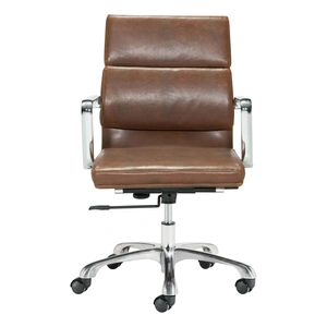Zuo Modern Ithaca Leatherette Adjustable Height Swivel Office Chair, Brown