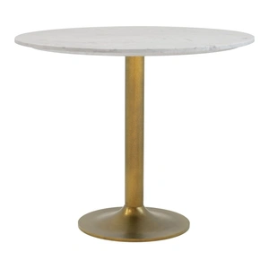 Zuo Modern Fullerton Round Marble/Aluminum Dining Table, White & Gold