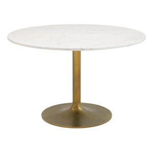 Zuo Modern Ithaca Round Marble/Aluminum Dining Table, White & Gold