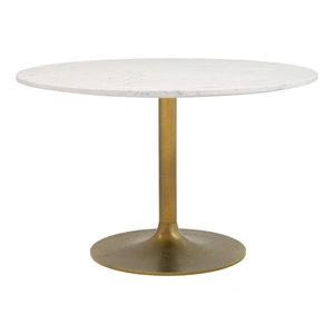 Zuo Modern Ithaca Round Marble/Aluminum Dining Table, White & Gold