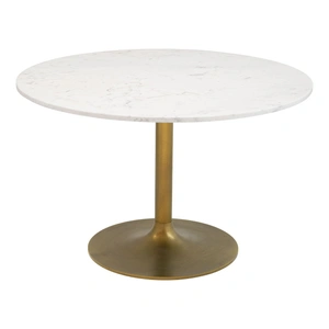 Zuo Modern Ithaca Round Marble/Aluminum Dining Table, White & Gold