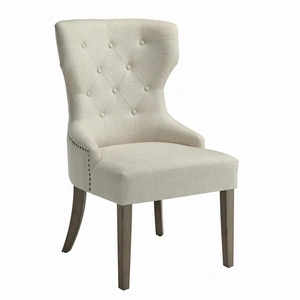 Coaster Baney Tufted Fabric Dining Chair with Wood Legs, Beige/Rustic Smoke