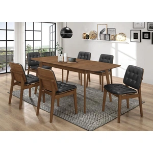 Coaster Otterson Leatherette Tufted Back Side Chair with Wood Legs, Natural Walnut/Black (Set of 2)