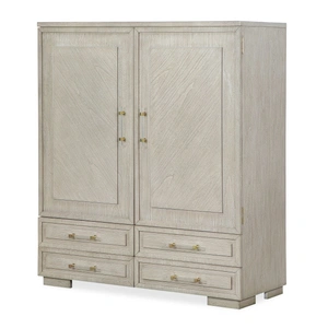 Cosmos Furniture Celine Double-Door Wardrobe Chest Whitewashed Wood Armoire Cabinet with Gold Hardware, Beige