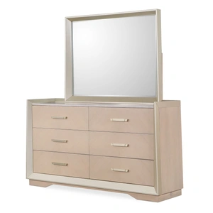 Cosmos Furniture Milan Bedroom Set LED Upholstered Bedroom Furniture with Silver Accents, Beige