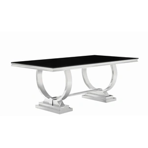 Coaster Antoine 95.5-inch Rectangular Glass Top Dining Table with Chrome Legs, Black