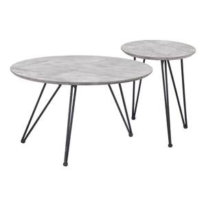 Zuo Modern Kerris Round Faux Concrete/Steel Coffee Table Set, Gray & Black