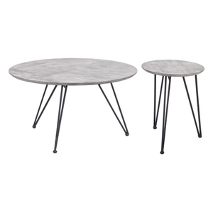 Zuo Modern Kerris Round Faux Concrete/Steel Coffee Table Set, Gray & Black