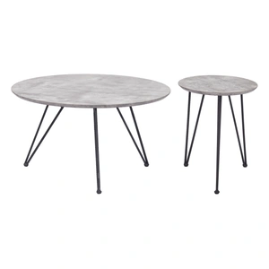 Zuo Modern Kerris Round Faux Concrete/Steel Coffee Table Set, Gray & Black