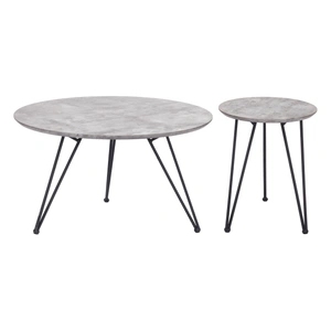 Zuo Modern Kerris Round Faux Concrete/Steel Coffee Table Set, Gray & Black