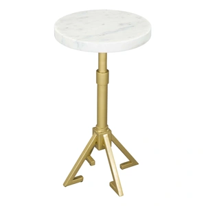 Zuo Modern Maurice Round Marble/Iron Side Table, White & Gold