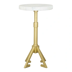 Zuo Modern Maurice Round Marble/Iron Side Table, White & Gold