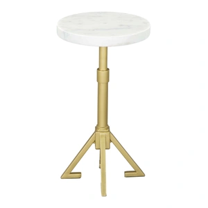 Zuo Modern Maurice Round Marble/Iron Side Table, White & Gold
