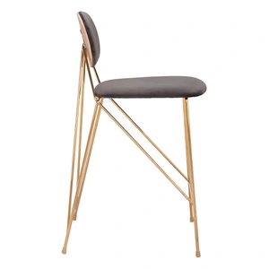 Zuo Modern Georges Velvet/Steel Counter Stool, Gray & Gold (Set of 2)