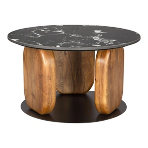 Zuo Modern Pemba Round Marble/Wood/Iron Coffee Table, Multicolor