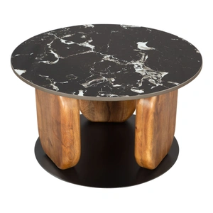 Zuo Modern Pemba Round Marble/Wood/Iron Coffee Table, Multicolor