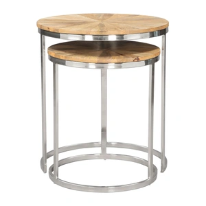 Zuo Modern Bari Round Wood/Iron Nesting Table Set, Natural