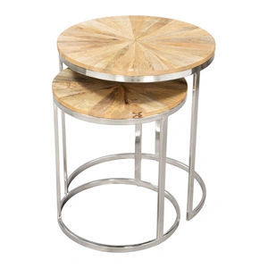 Zuo Modern Bari Round Wood/Iron Nesting Table Set, Natural
