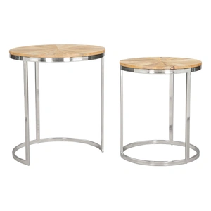 Zuo Modern Bari Round Wood/Iron Nesting Table Set, Natural