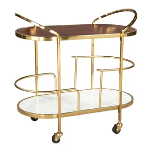 Zuo Modern Antalya Wood/Marble/Iron Bar Cart, Multicolor