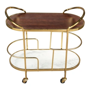 Zuo Modern Antalya Wood/Marble/Iron Bar Cart, Multicolor