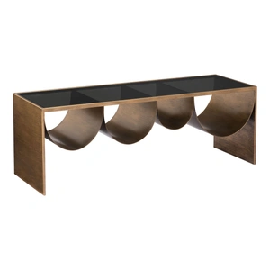 Zuo Modern Reed Rectangular Glass/Steel Coffee Table, Brass & Black