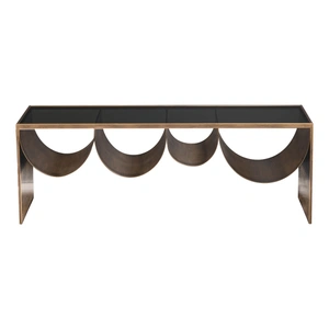 Zuo Modern Reed Rectangular Glass/Steel Coffee Table, Brass & Black