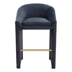 Zuo Modern Emas Velvet Barstool, Midnight Gray