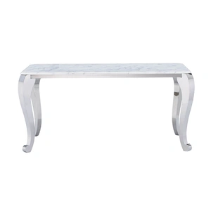 ESF Furniture 110 Modern Rectangular Marble Dining Table, White/Silver